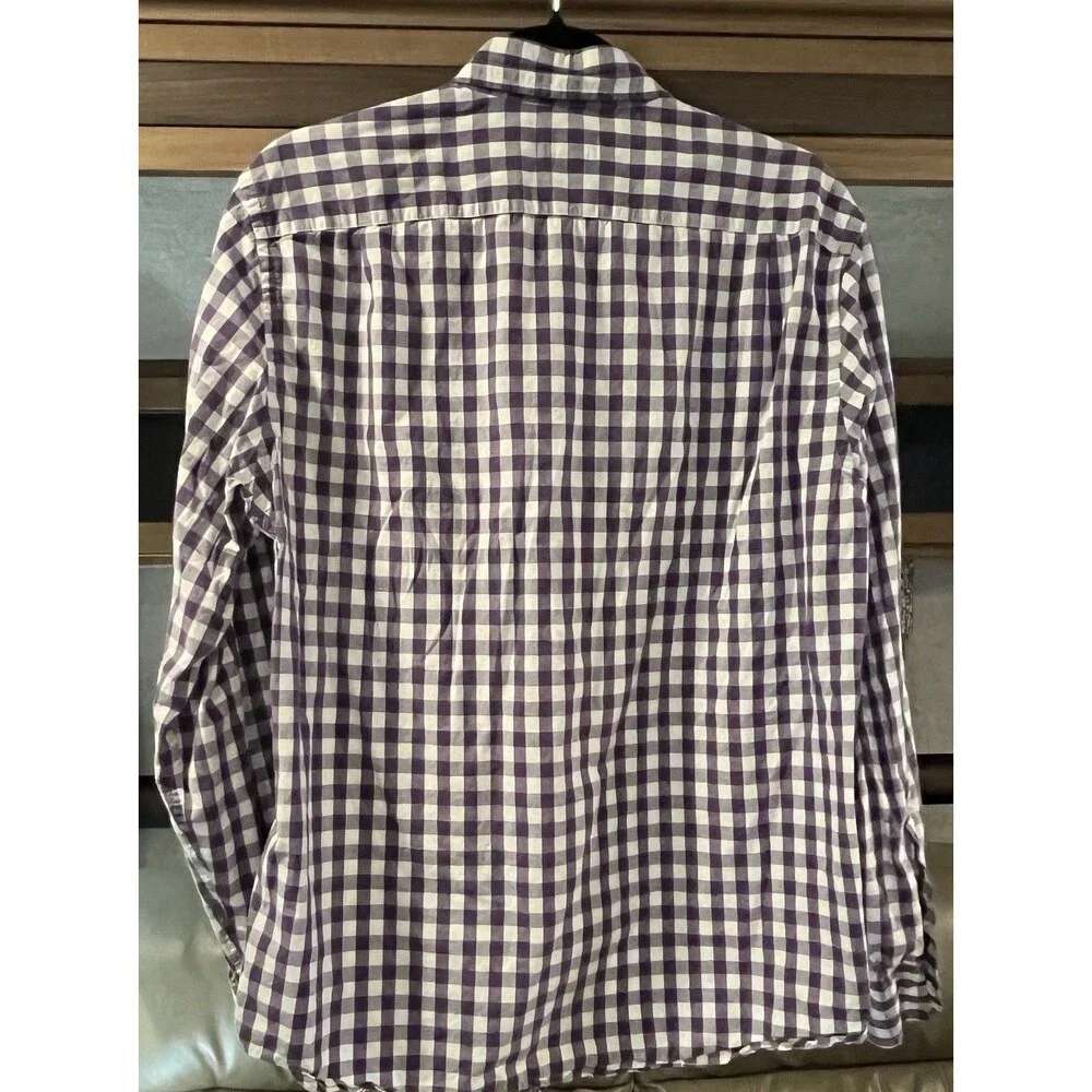 J.Crew Purple White Gingham Plaid Button Down Shirt Men's L 100% Cotton 24182